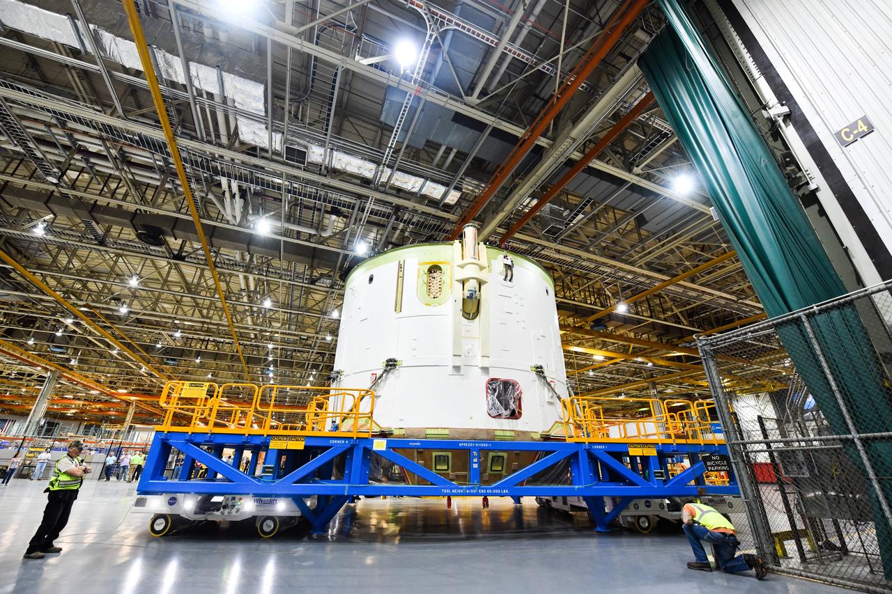 Technicians at NASA’s Michoud Assembly Facility in New Orleans moved the engine section for NASA’s Space Launch System (SLS) rocket to another part of the facility on Sept. 3 to prepare it for joining to the rest of the rocket’s core stage. The engine section, which comprises the lowest portion of the 212-foot-tall stage, is the last major component to be horizontally integrated to the core stage. Michoud crews completed assembly on the flight hardware that will be used for Artemis I, the first lunar mission of SLS and NASA’s Orion spacecraft, on Aug. 29. NASA and Boeing engineers removed the scaffolding surrounding the hardware to use a special tool to properly position the engine section for its attachment to the rest of the stage. The core stage’s two liquid propellant tanks and four RS-25 engines will produce more than 2 million pounds of thrust to send the SLS rocket and Orion on the Artemis lunar missions. The engine section houses the four RS-25 engines and includes vital systems for mounting, controlling and delivering fuel form the propellant tanks to the rocket’s engines.  Offering more payload mass, volume capability and energy to speed missions through space, the SLS rocket, along with NASA’s Gateway in lunar orbit and Orion, is part of NASA’s backbone for deep space exploration and the Artemis lunar program. No other rocket is capable of carrying astronauts in Orion around the Moon in a single mission.